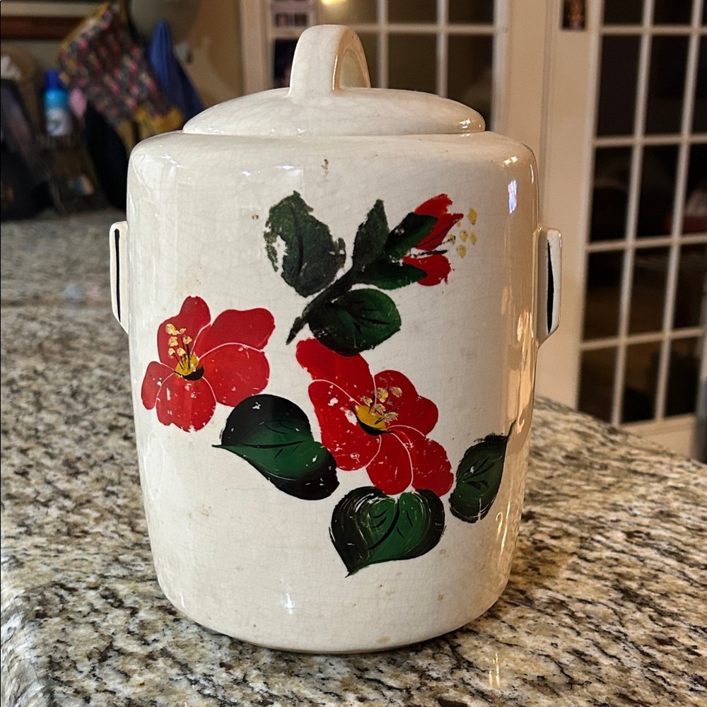 Vintage McCoy Pottery Hibiscus Floral Ceramic Mid-century Modern Canister